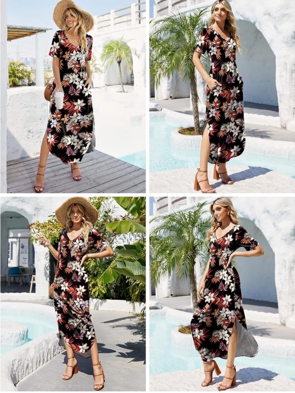 Floral V-Neck Black Maxi Dress with Side Slit - Picture 4 of 12